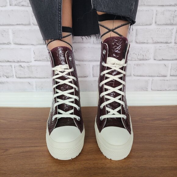 ❤️Converse Chuck 70 De Luxe Heel Crinkle  Sz 8 Womens Boots Burgundy A13387C New - Picture 4 of 11